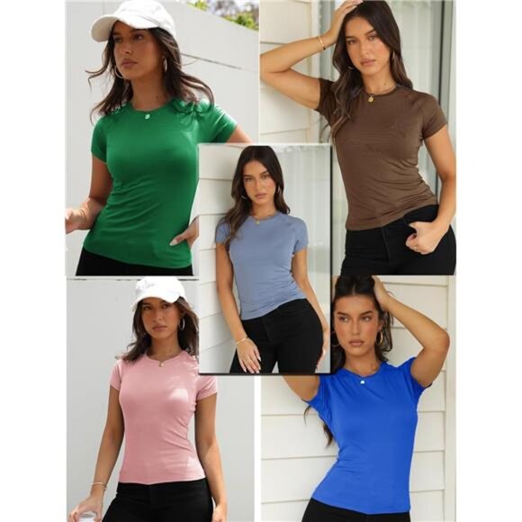 Women Casual Activewear T Shirts Basic Crewneck - Picture 5 of 6